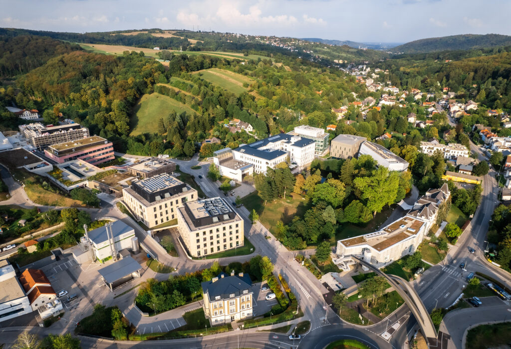 An aerial photo of the ISTA campus